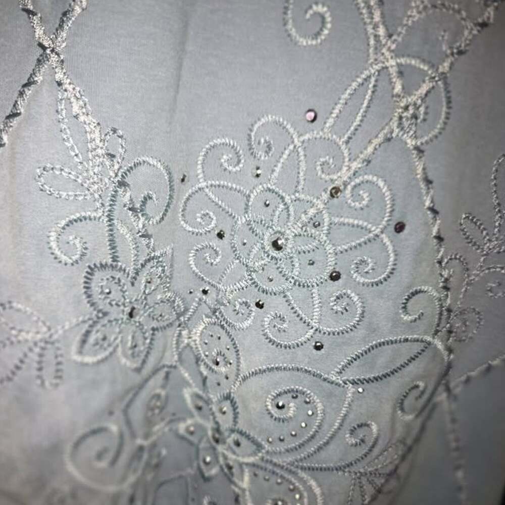 Light Blue Embroidered Rhinestone Sweatshirt - Picture 5 of 10